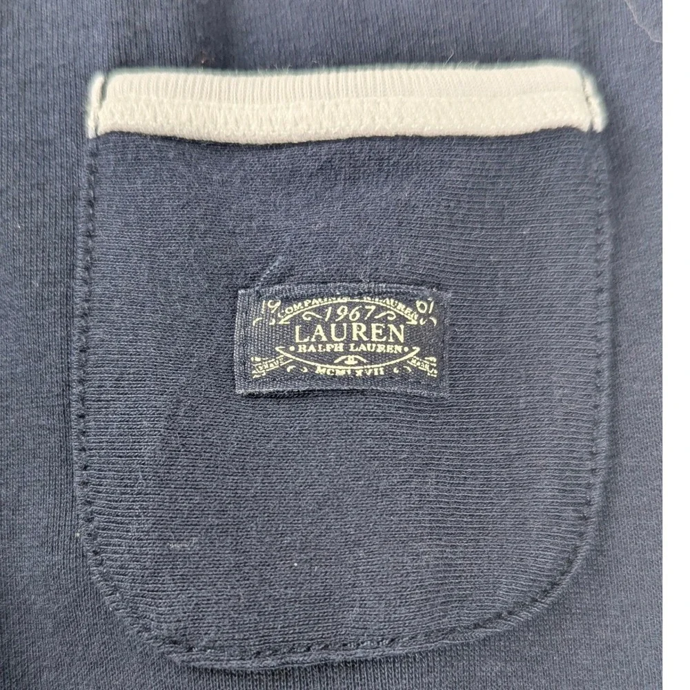 Lauren Ralph Lauren Womens Navy Blue Boat Neck Button Shoulder Top XL Cotton